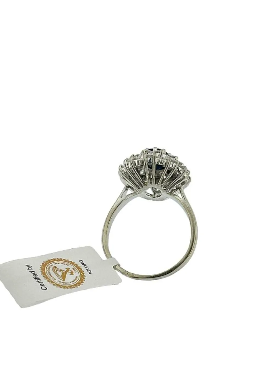 Bague or blanc saphir 1.30ct et diamants certificat IGI
