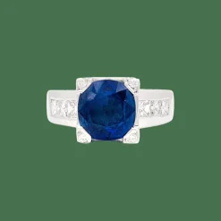 Bague or blanc, saphir, diamants.