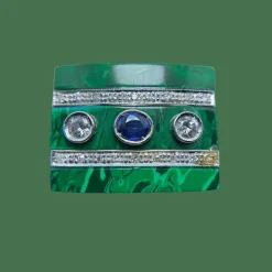 Bague or blanc, saphir, diamants