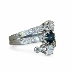 Bague or blanc, saphir, diamants