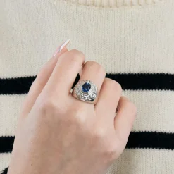Bague or blanc, saphir et diamants
