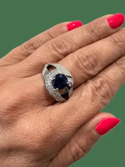 Bague Or Blanc, Saphir et Diamants