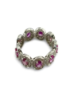 Bague or blanc saphirs roses et diamants