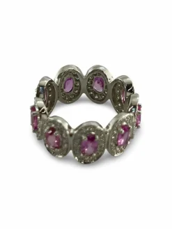 Bague or blanc saphirs roses et diamants
