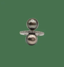 Bague or blanc sertie de perles Tahiti et diamants