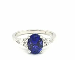 Bague or blanc, Tanzanite 2, 23 Carats, Diamants 0, 14 Carat