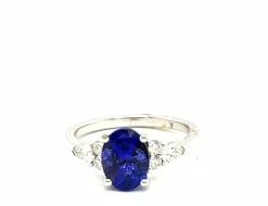 Bague or blanc, Tanzanite 2, 23 Carats, Diamants 0, 14 Carat