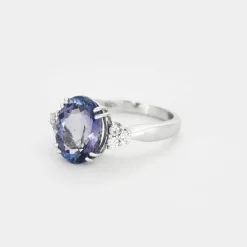 Bague or blanc tanzanite diamants