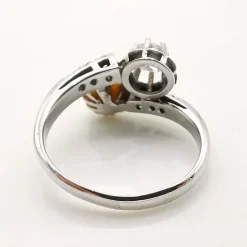Bague or blanc toi & moi diamants et perle