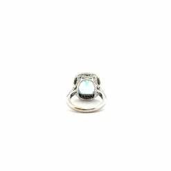 Bague or blanc topaze bleue et diamants