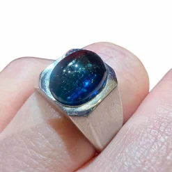Bague or blanc tourmaline bleue