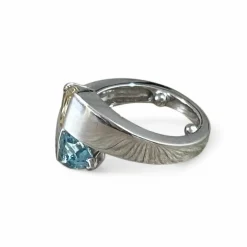 Bague or blanc tourmalines bleue et jaune