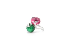 Bague or blanc tourmalines cabochons et diamants