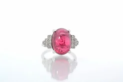 Bague Or blanc Tourmaline cabochon Diamants