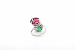 Bague or blanc tourmalines cabochons et diamants