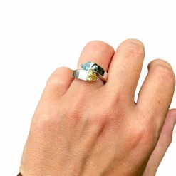 Bague or blanc tourmalines bleue et jaune