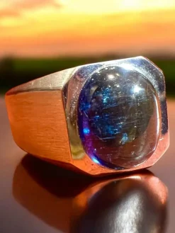 Bague or blanc tourmaline bleue