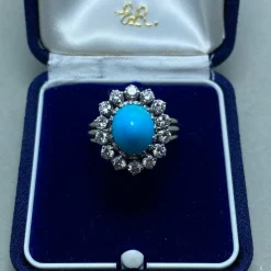 Bague or blanc turquoise diamants