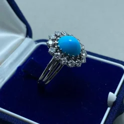 Bague or blanc turquoise diamants