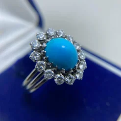 Bague or blanc turquoise diamants