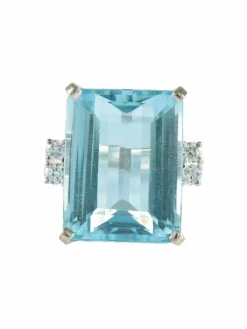BAGUE OR, DIAMANTS & AIGUE-MARINE