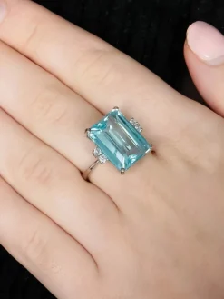 BAGUE OR, DIAMANTS & AIGUE-MARINE