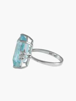 BAGUE OR, DIAMANTS & AIGUE-MARINE