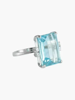 BAGUE OR, DIAMANTS & AIGUE-MARINE