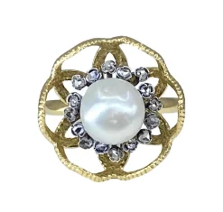 Bague or et argent perle fine et diamants