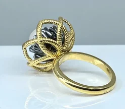 Bague or et argent perle fine et diamants