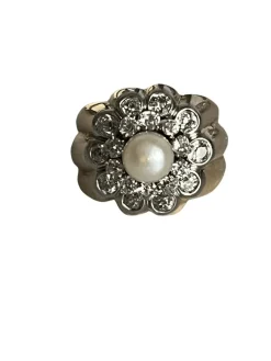 Bague Or Godronné Perle Diamants