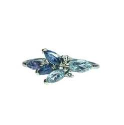 Bague or gris, aigue marines, saphirs