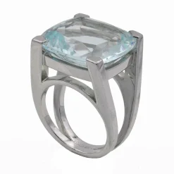 Bague Or gris Aigue-Marine