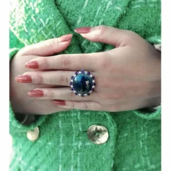 Bague or gris diamants améthystes et saphir