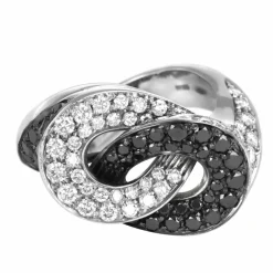 Bague Or Gris, Diamants Blancs et Noirs
