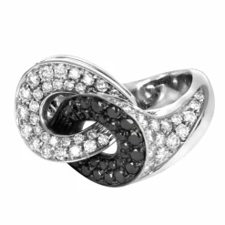 Bague Or Gris, Diamants Blancs et Noirs