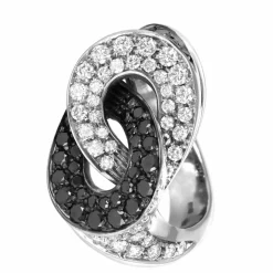 Bague Or Gris, Diamants Blancs et Noirs