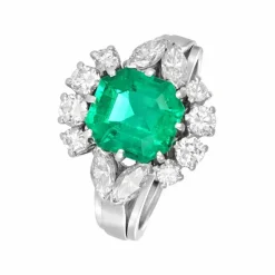 Bague Or Gris, Emeraude de Colombie et Diamants