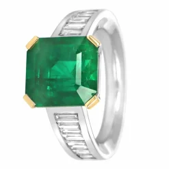 Bague Or Gris, Emeraude de Zambie et Diamants