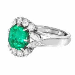 Bague Or Gris, Emeraude de Colombie et Diamants