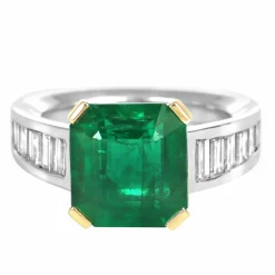 Bague Or Gris, Emeraude de Zambie et Diamants
