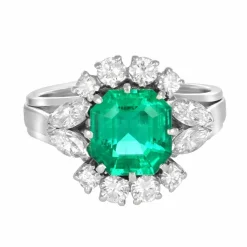 Bague Or Gris, Emeraude de Colombie et Diamants