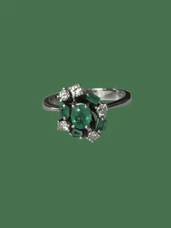Bague Or Gris Emeraude Diamants