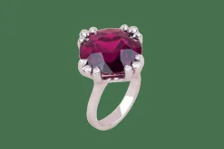 Bague or gris et grenat purple