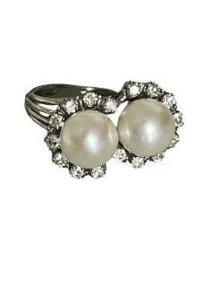 Bague Or Gris Perles Diamants