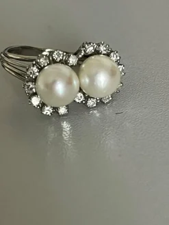 Bague Or Gris Perles Diamants