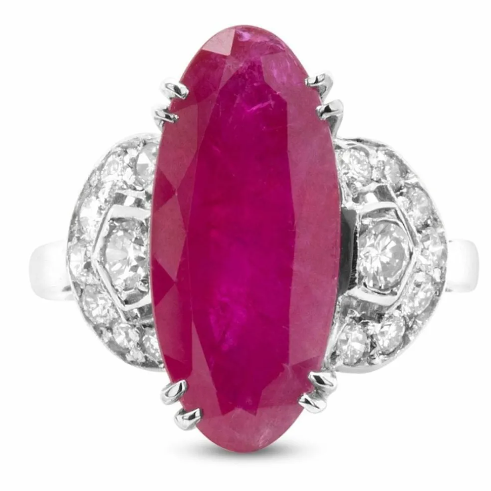 Bague or gris rubis diamants