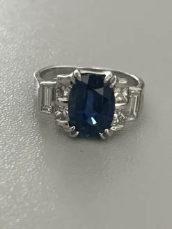 Bague Or Gris Saphir Certifié Diamants