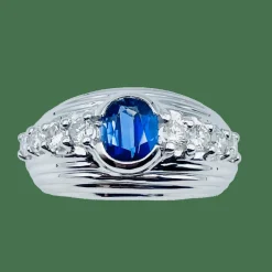 Bague or gris Saphir de Ceylan et Diamants
