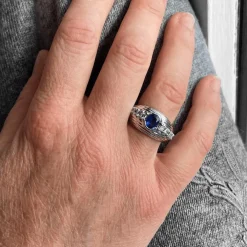 Bague or gris Saphir de Ceylan et Diamants